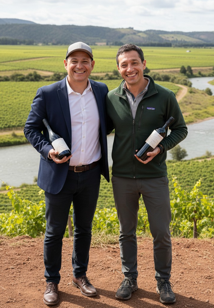 Santiago a la izquierda e Ignacio a la derecha; dos hermanos neuquinos detrás de Sudoeste.